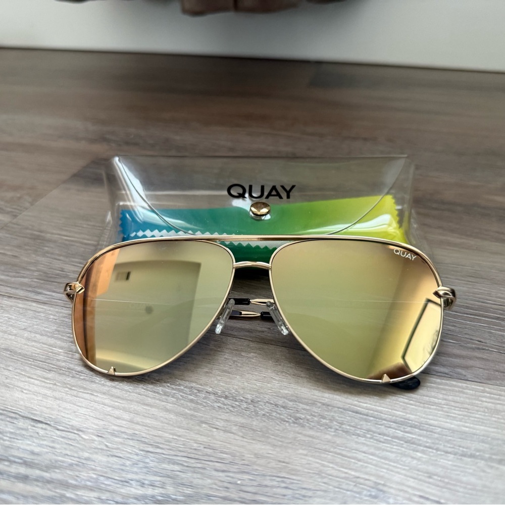 Quay Australia “High Key” Champagne Gold Aviator Sunglasses